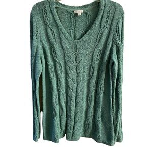 J Jill Teal V-Neck Sweater cable knit Medium